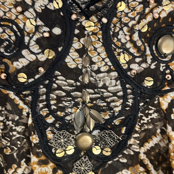 Sheer Boho beaded tank top Size Medium Snakeskin Browns Harlow Zee Tunic - Picture 4 of 9